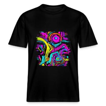 Neon Party UV Elektro House Style -  RELAXED FIT Unisex Organic T-Shirt - Schwarz - Vorne - Alina (178cm) & Michal (187cm)