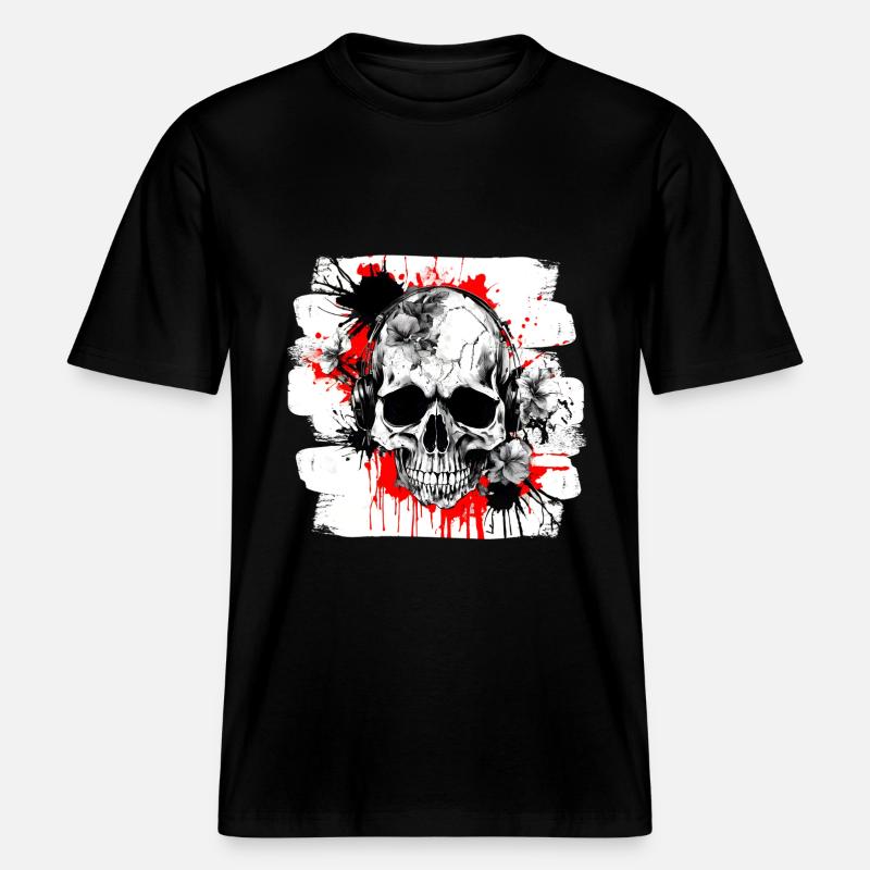 crâne éclaboussure trash polka tattoo -  T-shirt unisexe RELAXED FIT en coton bio - noir