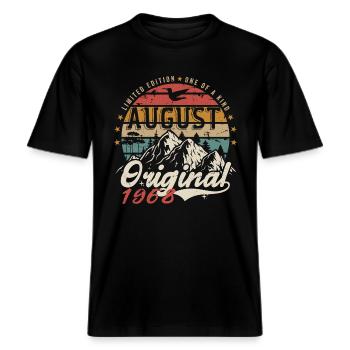 August 1968 - Hergestellt im August 1968 - Jahrgang 1968 -  RELAXED FIT Unisex Organic T-Shirt - Schwarz - Vorne - Alina (178cm) & Michal (187cm)