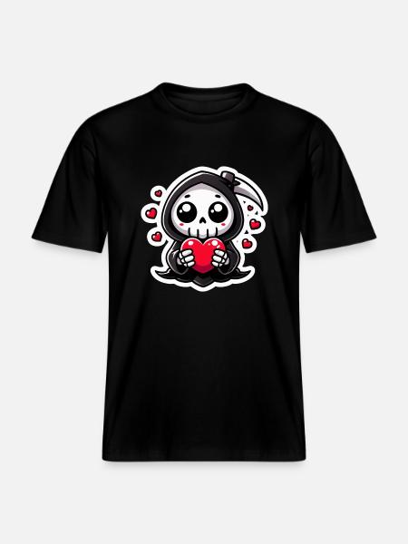 Cute Grim Reaper Love -  RELAXED FIT Unisex Organic T-Shirt - black