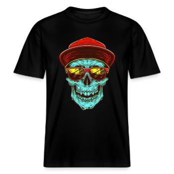 T Shirt Design Hipster Crâne -  T-shirt unisexe RELAXED FIT en coton bio - noir - Devant - Alina (178cm) & Michal (187cm)