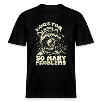 Vintage Waschbär Houston I Have So Many Problems -  RELAXED FIT Unisex Organic T-Shirt - Schwarz - Vorne - Alina (178cm) & Michal (187cm)