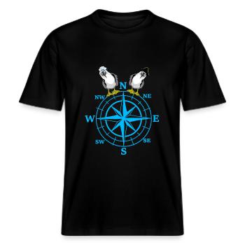 maritim Kompass Möwen Möwe -  RELAXED FIT Unisex Organic T-Shirt - Schwarz - Vorne - Alina (178cm) & Michal (187cm)