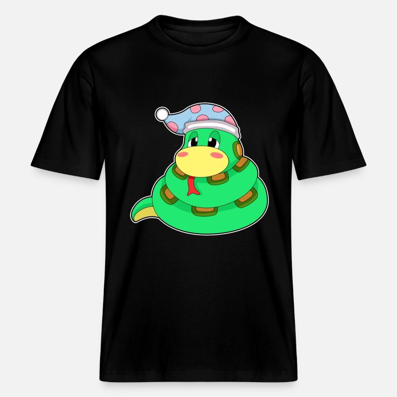 Snake Sleeping Nightcap - RELAXED FIT Unisex Organic T-Shirt - black