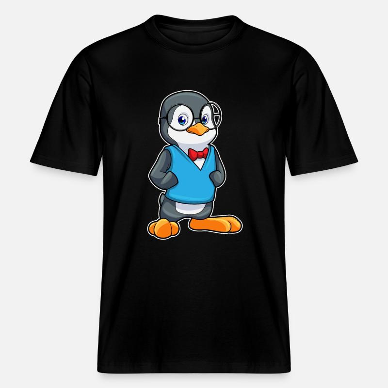 Pinguin als Nerd mit Brille -  RELAXED FIT Unisex Organic T-Shirt - Schwarz