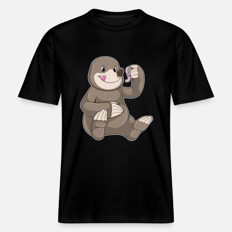 Mole with earthworm -  RELAXED FIT Unisex Organic T-Shirt - black