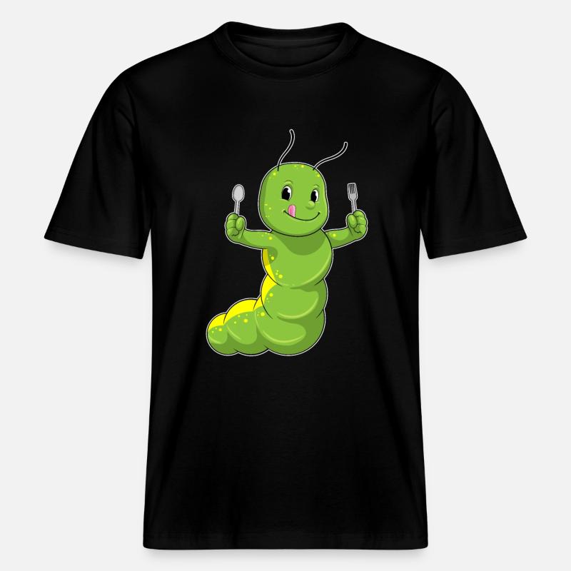 Raupe mit Löffel & Gabel -  RELAXED FIT Unisex Organic T-Shirt - Schwarz