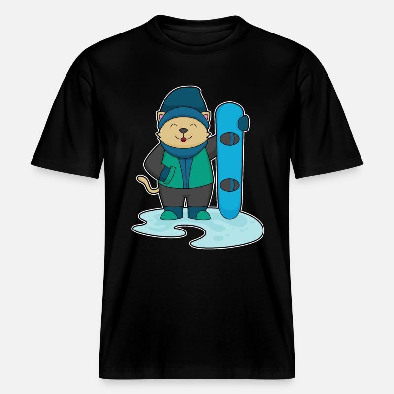 Chat comme snowboarder avec snowboard -  T-shirt unisexe RELAXED FIT en coton bio - noir