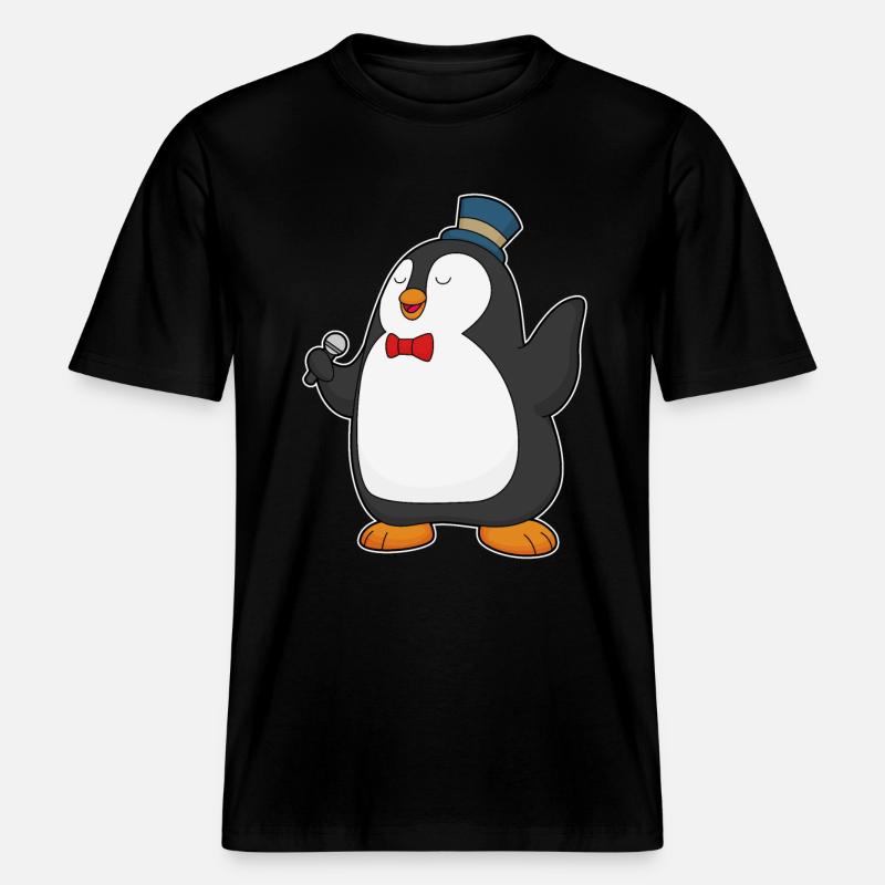 Penguin Singer Mikrofon -  Ekologiczna koszulka Unisex RELAXED FIT - czarny