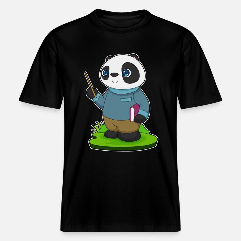 Panda Lehrer Pointer -  RELAXED FIT Unisex Organic T-Shirt - Schwarz