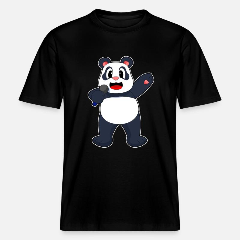 Panda Singer Microphone -  T-shirt unisexe RELAXED FIT en coton bio - noir