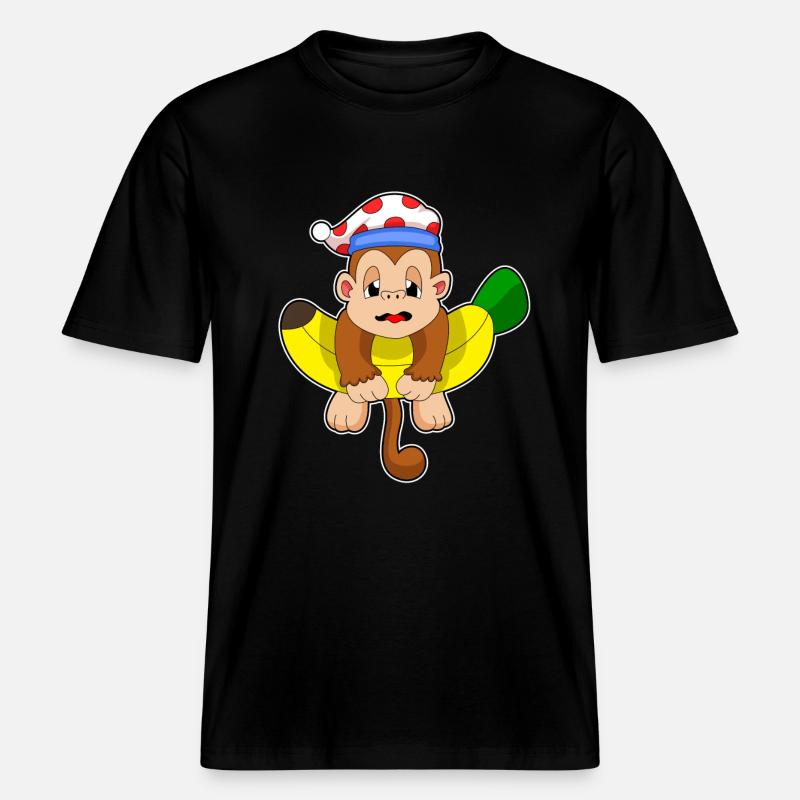 Monkey Sleeping Night Hat - RELAXED FIT Unisex Organic T-Shirt - black