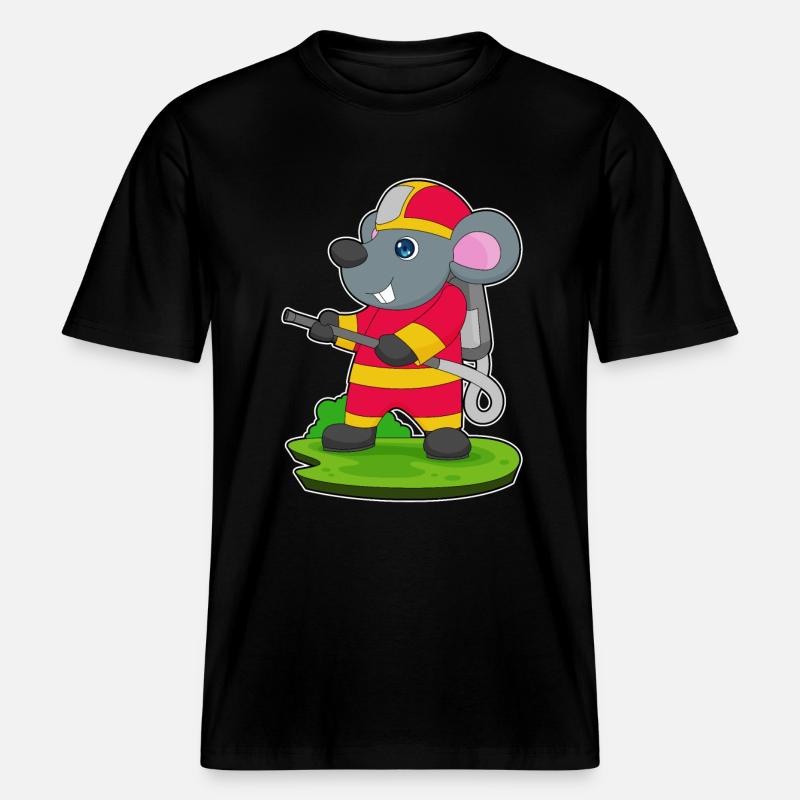 Mouse Firefighter Fire Hose -  RELAXED FIT Unisex Organic T-Shirt - black