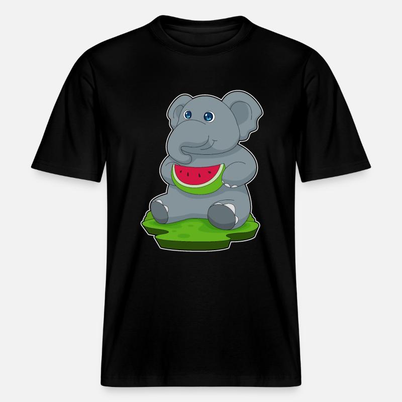 Éléphant Pastèque Fruit -  T-shirt unisexe RELAXED FIT en coton bio - noir