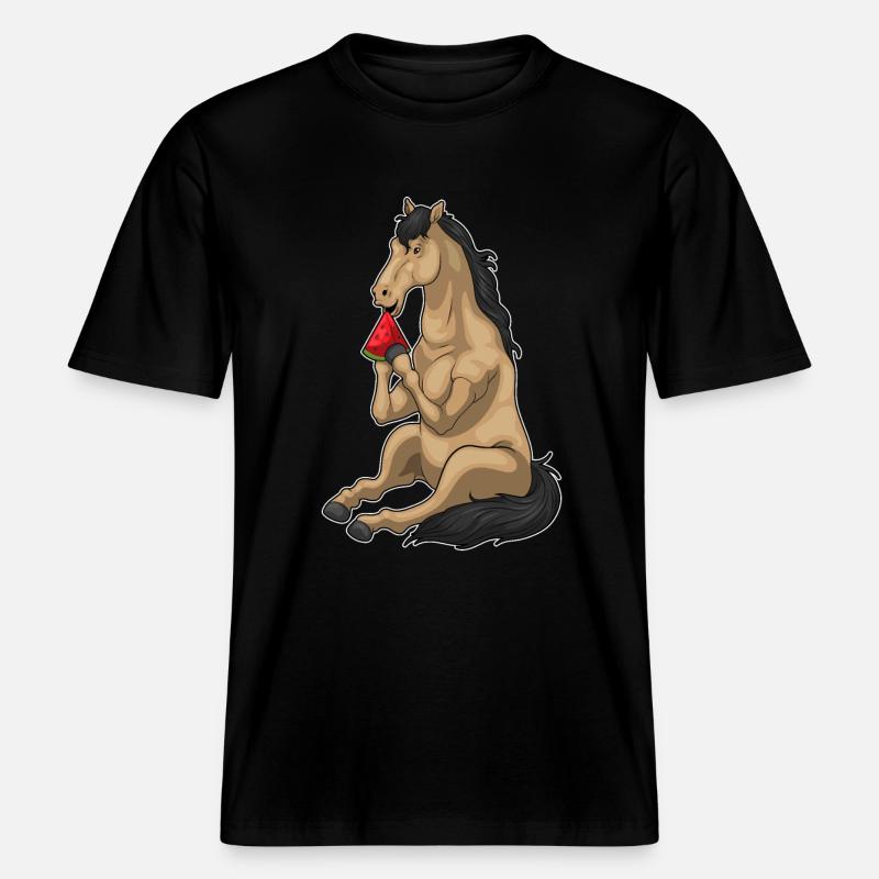 Cheval Pastèque Fruit -  T-shirt unisexe RELAXED FIT en coton bio - noir