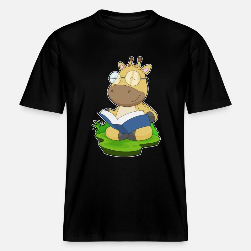 Giraffe Nerd Buch -  RELAXED FIT Unisex Organic T-Shirt - Schwarz
