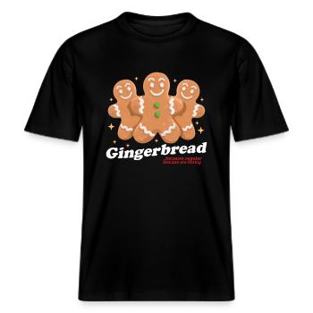 Lebkuchenmann Lebkuchen Lebkuchenmänner Geschenk -  RELAXED FIT Unisex Organic T-Shirt - Schwarz - Vorne - Alina (178cm) & Michal (187cm)