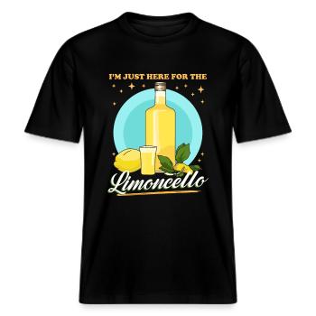 Limoncello Zitronen Likör Geschenk -  RELAXED FIT Unisex Organic T-Shirt - Schwarz - Vorne - Alina (178cm) & Michal (187cm)