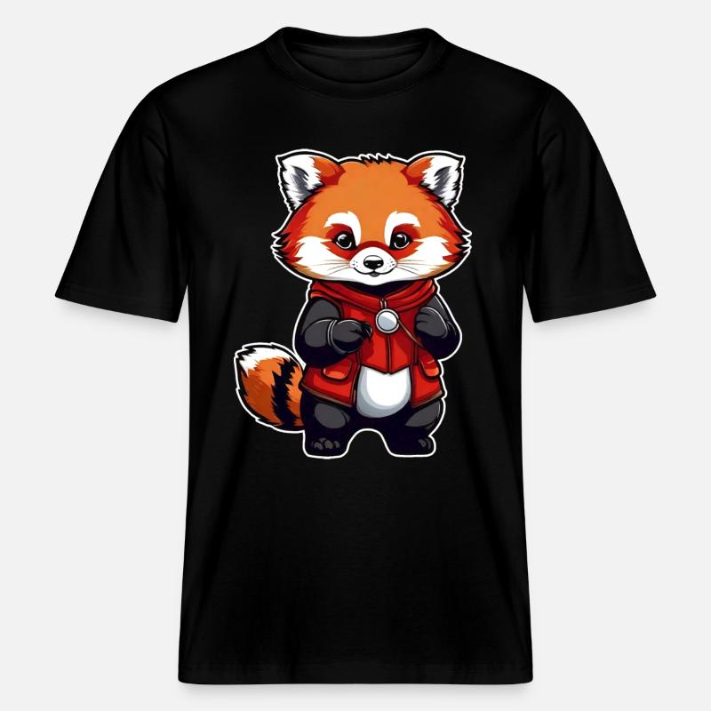 Petit panda comique rouge - T-shirt unisexe RELAXED FIT en coton bio - noir