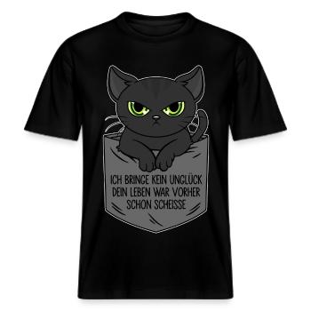 Ich bringe kein Unglück - Leben war schon Scheisse -  RELAXED FIT Unisex Organic T-Shirt - Schwarz - Vorne - Alina (178cm) & Michal (187cm)