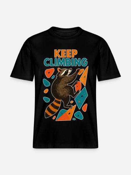 Bouldering Raccoon Keep Climbing Motivation - RELAXED FIT Unisex Organic T-Shirt - black