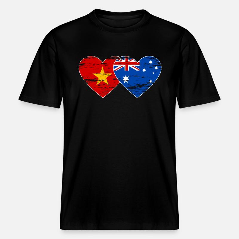 Vietnam Australie Drapeau Coeur Utilisé - T-shirt unisexe RELAXED FIT en coton bio - noir