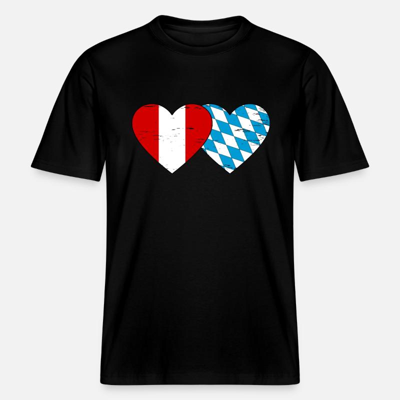 Pérou Bavière drapeau coeur utilisé - T-shirt unisexe RELAXED FIT en coton bio - noir