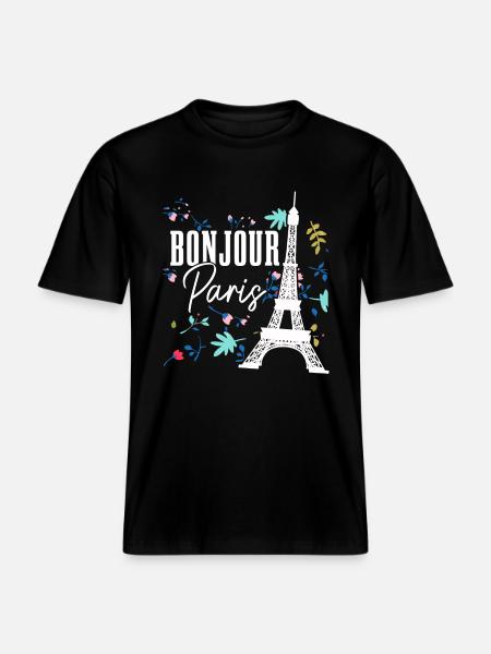 Paris France Eiffel Tower Souvenir -  RELAXED FIT Unisex Organic T-Shirt - black
