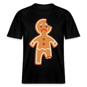 Lebkuchenmann Lebkuchen Mann Gingerbread Mi Mi Mi -  RELAXED FIT Unisex Organic T-Shirt - Schwarz - Vorne - Alina (178cm) & Michal (187cm)