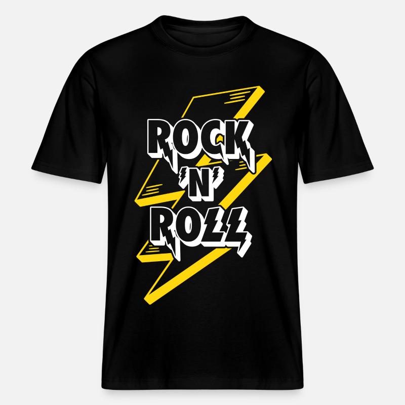 Rock'n'Roll Text Logo mit Blitz -  RELAXED FIT Unisex Organic T-Shirt - Schwarz
