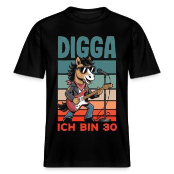 Digga Ich Bin 30 Pferd Rock -  RELAXED FIT Unisex Organic T-Shirt - Schwarz - Vorne - Alina (178cm) & Michal (187cm)