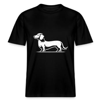 Dackel Teckel Silhouette Hund -  RELAXED FIT Unisex Organic T-Shirt - Schwarz - Vorne - Alina (178cm) & Michal (187cm)