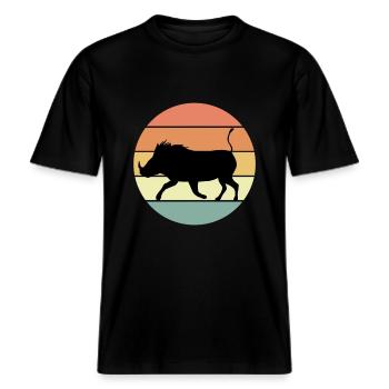 Phacochère rétro -  T-shirt unisexe RELAXED FIT en coton bio - noir - Devant - Alina (178cm) & Michal (187cm)