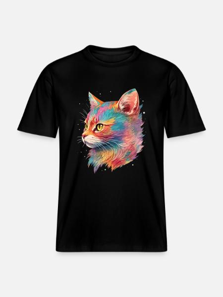 Katt Illustration Katt Ritning Pastell Katt -  Unisex ekologisk T-shirt med avslappnad passform - svart