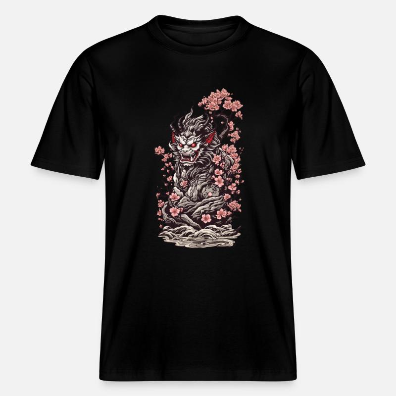 Kirschblüten Yokai Oni Ukiyo-E Ästhetik - RELAXED FIT Unisex Organic T-Shirt - Schwarz