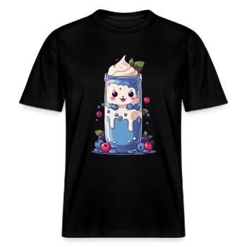 Milkshake Kawaii aux myrtilles Fun -  T-shirt unisexe RELAXED FIT en coton bio - noir - Devant - Alina (178cm) & Michal (187cm)