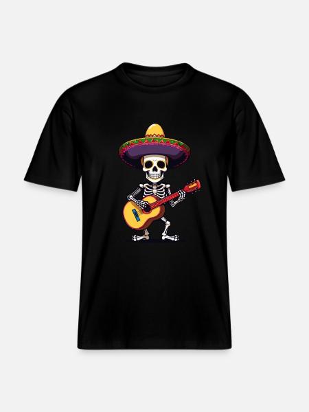 Mexican mariachi skeleton guitarist - RELAXED FIT Unisex Organic T-Shirt - black