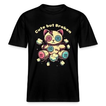 Psychopathe mental Chat mignon mais cassé -  T-shirt unisexe RELAXED FIT en coton bio - noir - Devant - Alina (178cm) & Michal (187cm)