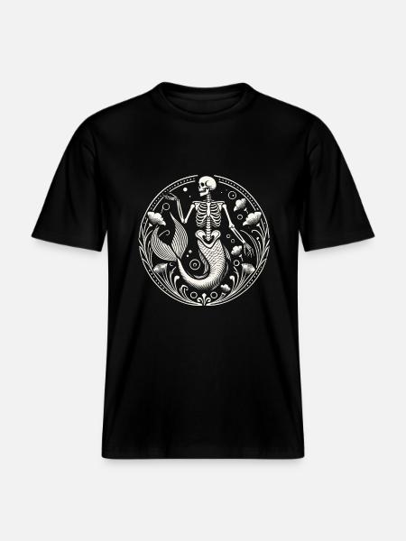 Mystical Skeleton Mermaid Art -  RELAXED FIT Unisex Organic T-Shirt - black
