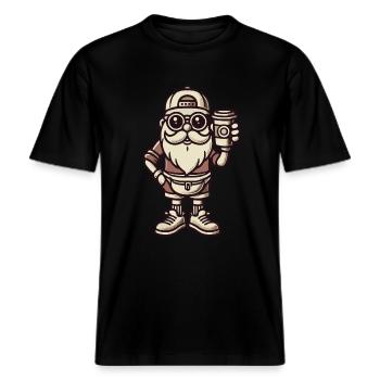 Snob Santa Claus With Coffee Cool -  RELAXED FIT Unisex Organic T-Shirt - black - Front - Alina (178cm) & Michal (187cm)