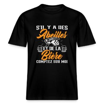 S'il y a des abeilles et de la bière -  T-shirt unisexe RELAXED FIT en coton bio - noir - Devant - Alina (178cm) & Michal (187cm)