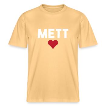 Mett Fleischher Amoureux du Mettigel et de la viande -  T-shirt unisexe RELAXED FIT en coton bio - jaune délavé - Devant - Alina (178cm) & Michal (187cm)