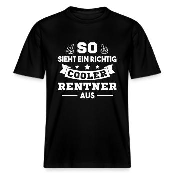 So sieht ein richtig cooler Rentner aus Pensioner -  RELAXED FIT Unisex Organic T-Shirt - Schwarz - Vorne - Alina (178cm) & Michal (187cm)