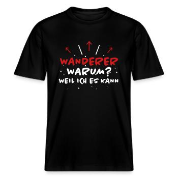 Wanderer Spruch Wandern Lustiges Wanderer Geschenk -  RELAXED FIT Unisex Organic T-Shirt - Schwarz - Vorne - Alina (178cm) & Michal (187cm)