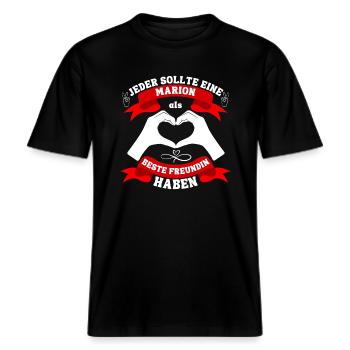 Beste Freundin Marion -  RELAXED FIT Unisex Organic T-Shirt - Schwarz - Vorne - Alina (178cm) & Michal (187cm)