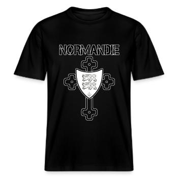 Normandie -  RELAXED FIT Unisex Organic T-Shirt - Schwarz - Vorne - Alina (178cm) & Michal (187cm)