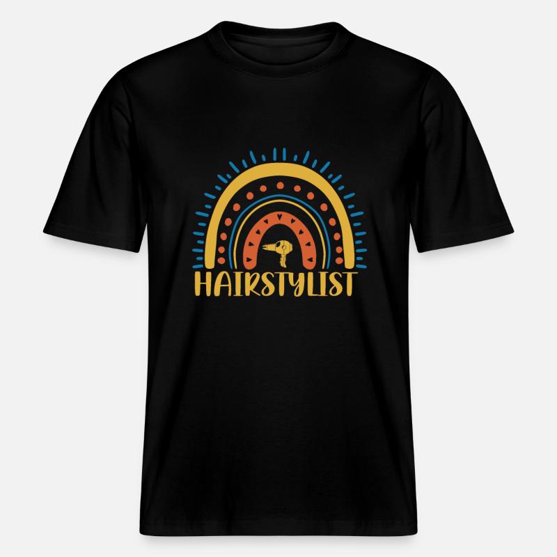 Coiffeur Boho Rainbow Design - T-shirt unisexe RELAXED FIT en coton bio - noir