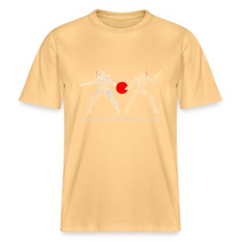 Ai Combat Robot -  RELAXED FIT Unisex Organic T-Shirt - washed yellow - Front - Alina (178cm) & Michal (187cm)