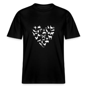 Tier Tierschutz Tierliebe Tierfreund Geschenk -  RELAXED FIT Unisex Organic T-Shirt - Schwarz - Vorne - Alina (178cm) & Michal (187cm)