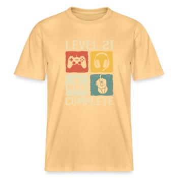 21. Geburtstag Level 21 Complete Gamer 21 Jahre -  RELAXED FIT Unisex Organic T-Shirt - Hellgelb - Vorne - Alina (178cm) & Michal (187cm)
